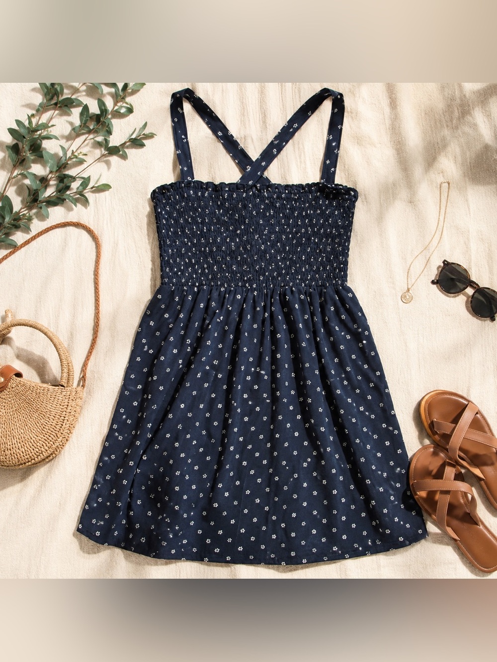 American Eagle Black Smocked Floral Mini Dress Size Large